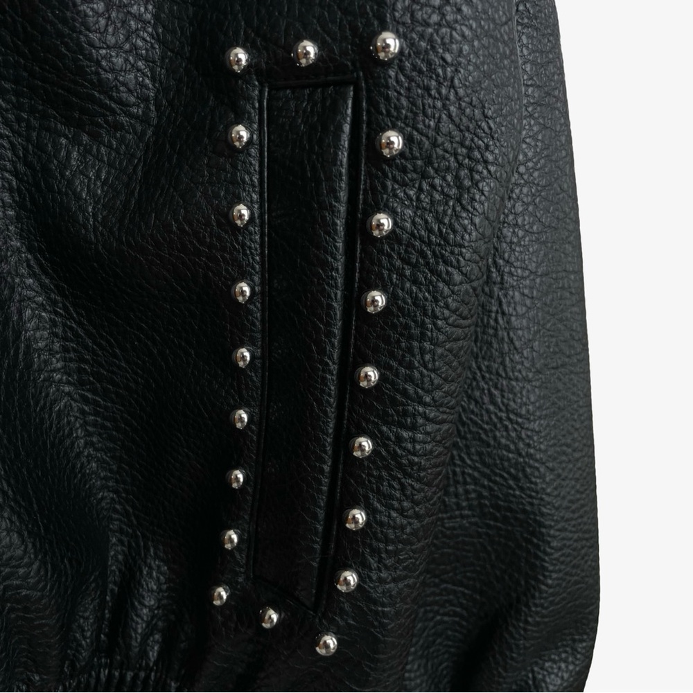 Anthropologie Pilcro Rylie Studded Faux-Leather Bomber Jacket Black Medium NWT - Picture 8 of 16